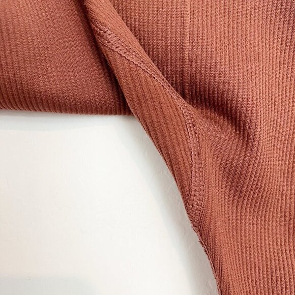 High Rise Ribbed Full Length Athletic Leggings Pant Brown Workout Gym Athleisure - Picture 3 of 5